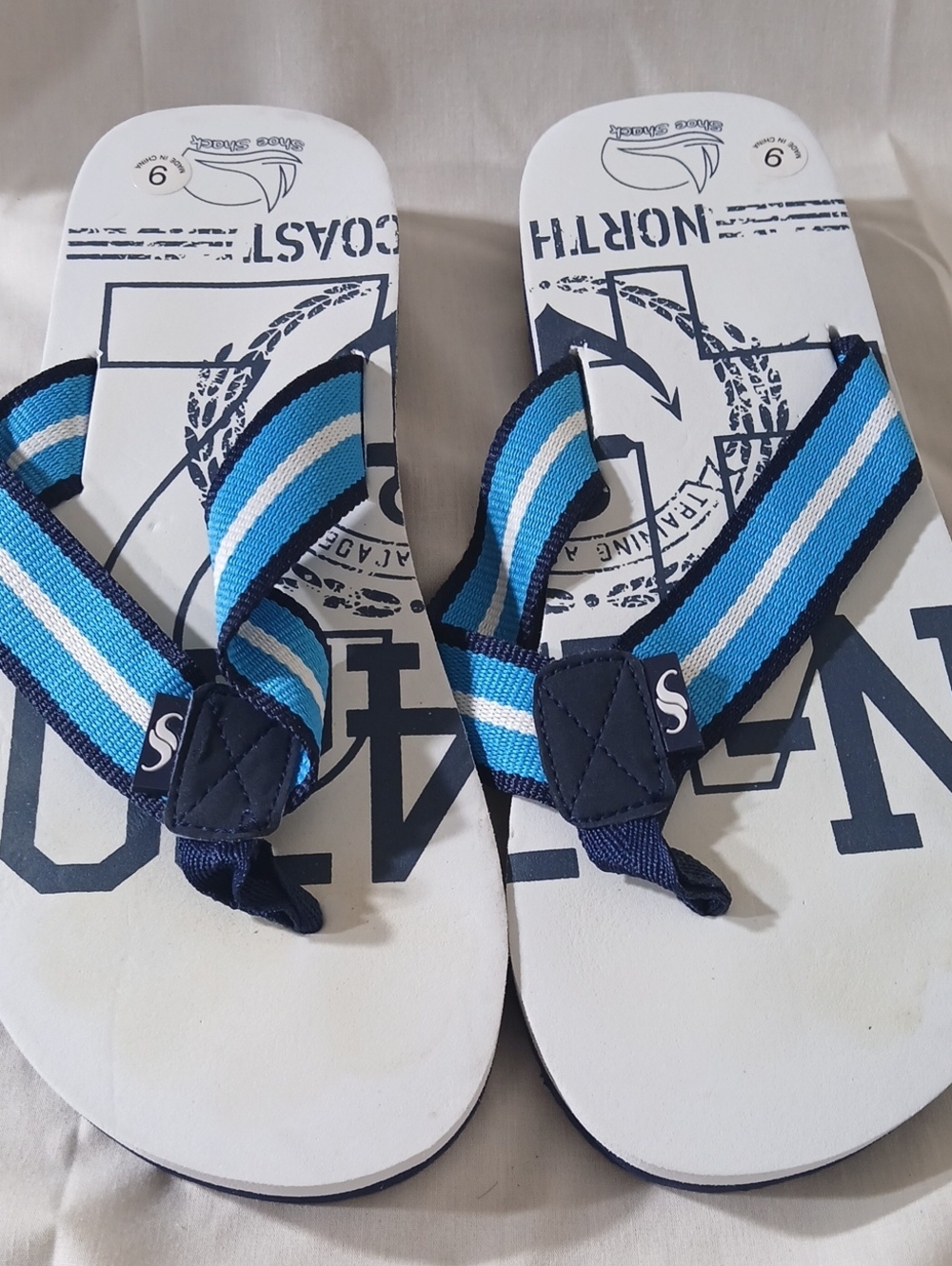 Mans Blue Striped Flip Flops - Unbranded